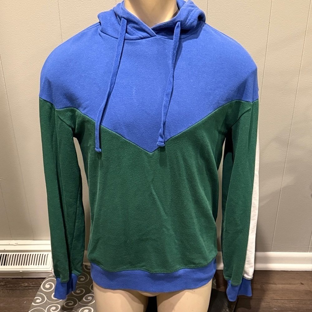 Z Original Use Small Blue and Green Colorblock Casual Lounge Contempoary  Hoodie